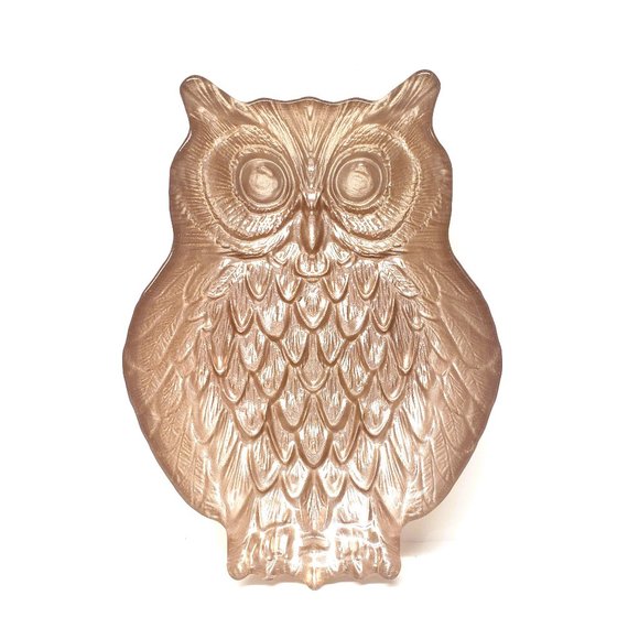 Bronze Glass Owl Candy Dish Serving Bowl Vintage 7.75" x 5.75" - Picture 1 of 5